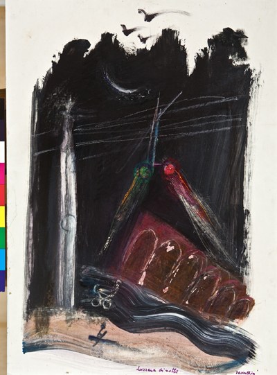 C. Zavattini: Luzzara di notte,1977, tecnica mista su tela, 70 x 50