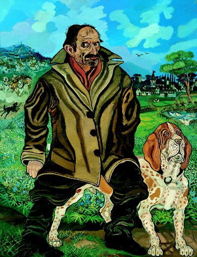 Ligabue: Autoritratto con cane, 1957, olio su faesite, 168x130