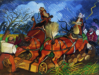 Ligabue: Semina con cavalli imbizzarriti, 1953, olio su faesite, 53,8x74,5