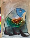 C. Zavattini: Il mangiatore di cocomero_1977, tecnica  mista su cartoncino, 55 x 42