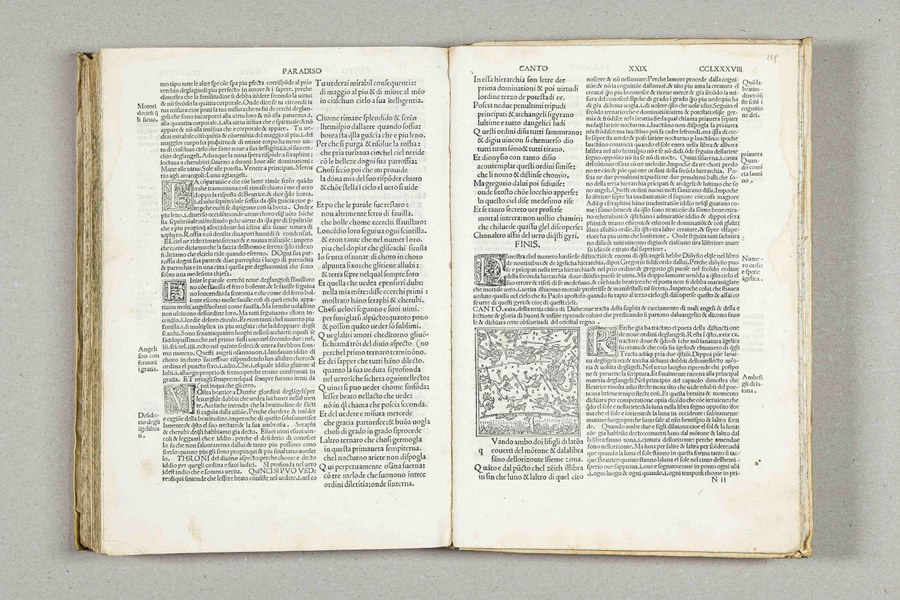 Cesena, Biblioteca Malatestiana, Commedia, col commento del Landino, Ed. Capcasa, (Venezia 1493), Paradiso, canto XXIX. Foto di Luca Bacciocchi