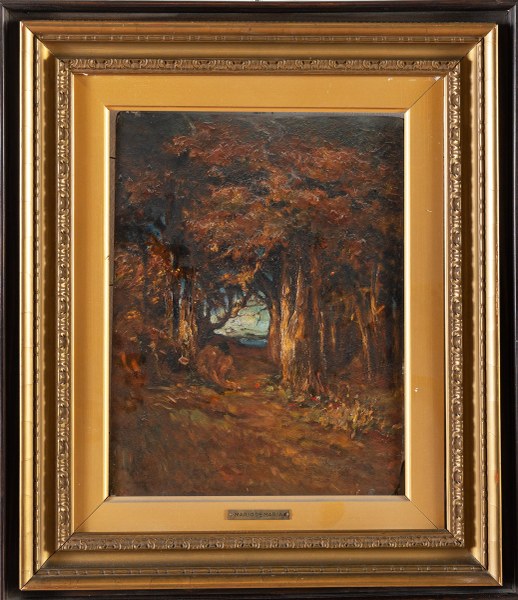 Mario De Maria, Bosco, 1912, olio su tavola, 38x30 cm, Collezione privata (con cornice)
