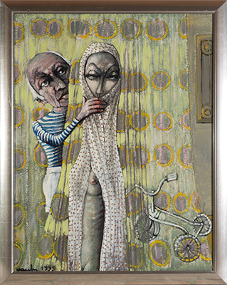 Dora Maar e Picasso,1999, smalto  su tavola di legno, cm 119 x 92, Collezione privata