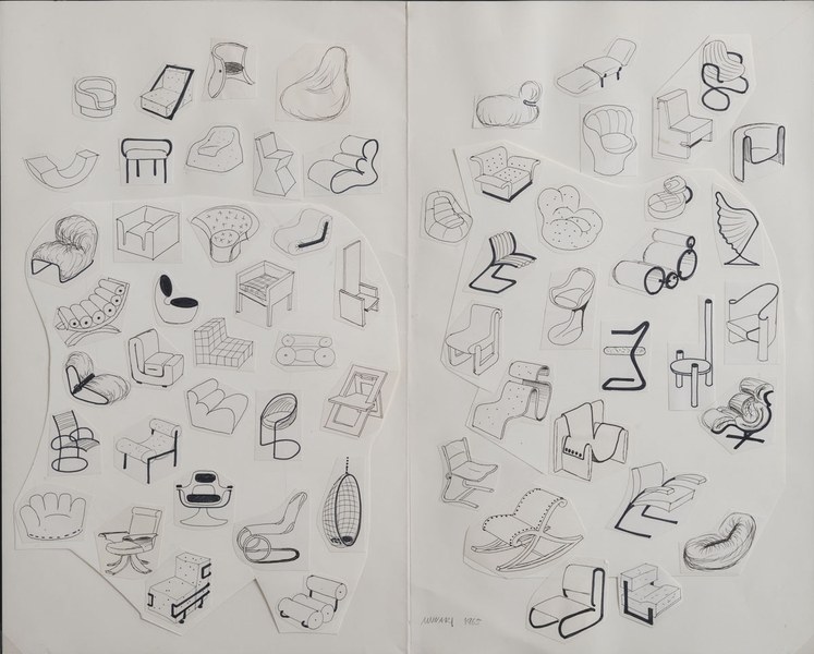Bruno Munari, Studi per poltrone, 1965, tecnica mista e collage su carta