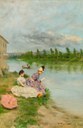 Fabio Fabbi, Pescatrici sull’Arno alla Casaccia di Bellariva, 1887 (giugno), olio su tela, 43 x 32 cm