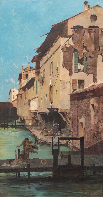 Raffaele Faccioli, Le concerie di via Capo di Lucca, s.d., olio su tela, 126 x 68 cm.
