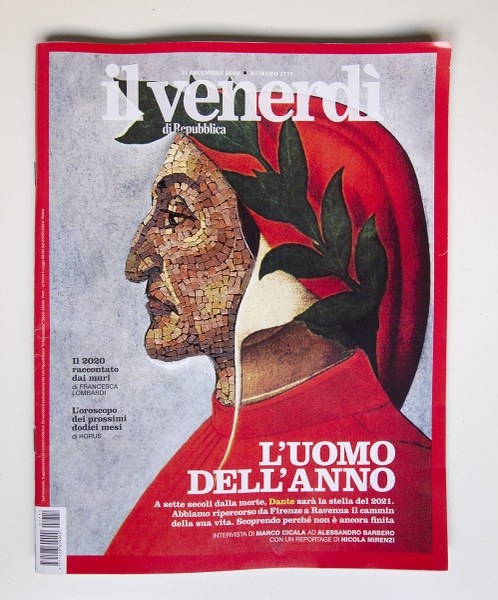 Leonardo Pivi, Divinpoeta, 2020 micromosaico su rivista/micro-mosaic on magazine 