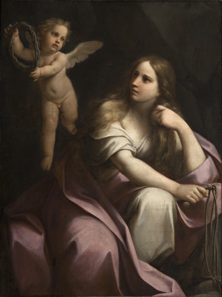 Marcantonio Franceschini (Bologna 1648-1729) Maddalena penitente con angelo in volo che regge la corona di spine, olio su tela