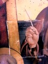Pinacoteca comunale di Faenza (Ravenna): Biagio d'Antonio, "Madonna con il Bambino in trono e santi", particolare di un saggio di pulitura (Laboratorio Salemme Restauri, Imola) - foto Alberta Fabbri, 2023
