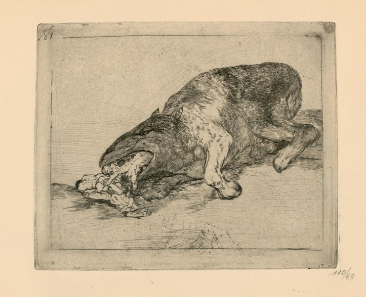 Francisco José  de Goya y Lucientes, Feroce mostro, dalla serie I disastri della guerra (n. 81), acquaforte, puntasecca e bulino, 1810-20, collezione privata  