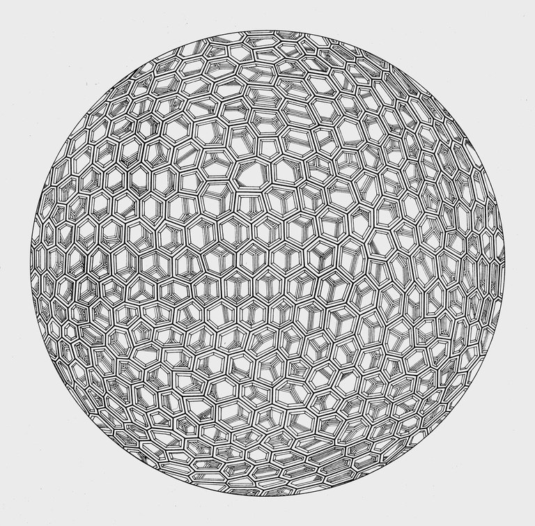 La sfera aulonare, (n. 692), 1967, disegno a china, 100x70 cm Fondazione Lucio Saffaro, Bologna