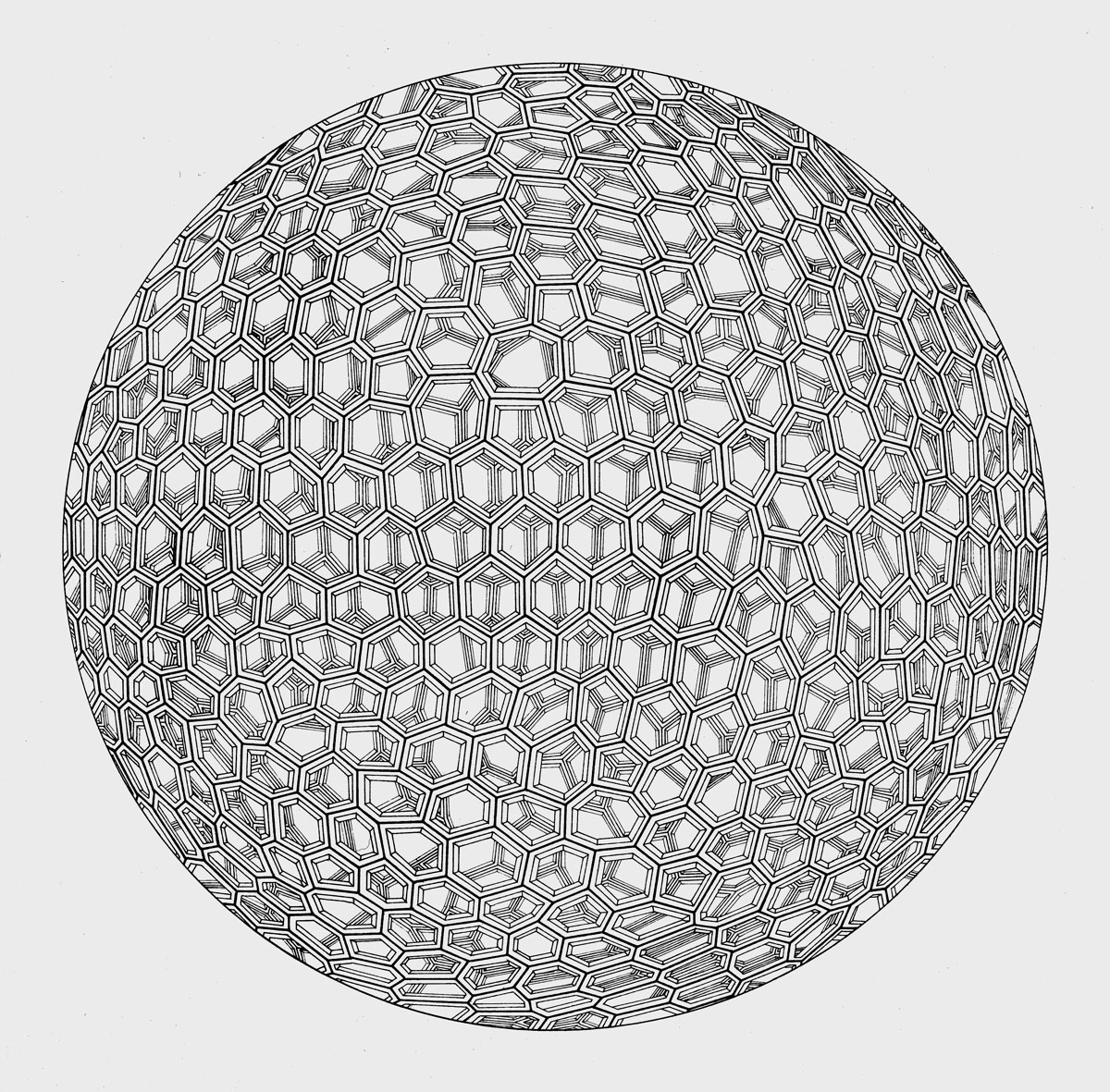 La sfera aulonare, (n. 692), 1967, disegno a china, 100x70 cm Fondazione Lucio Saffaro, Bologna