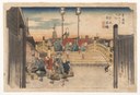 Utagawa Hiroshige, Il ponte di Nihonbashi al mattino, dalla serie 53 stazioni della Tōkaidō, xilografia policroma, 1833-34, collezione privata.