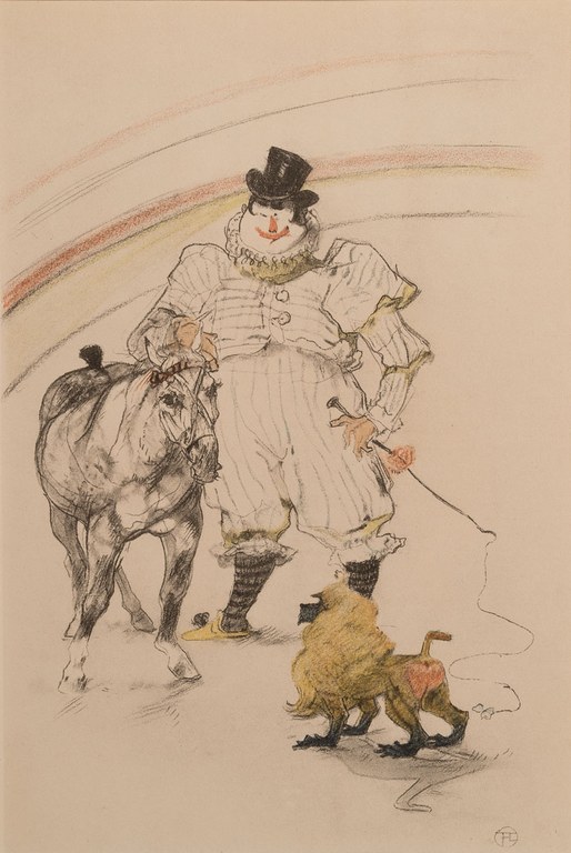 HENRI DE TOULOUSE-LAUTREC Il Circo – Clown che doma cavalli e scimmie Litografia – Ed. 1905 Parigi (Francia)