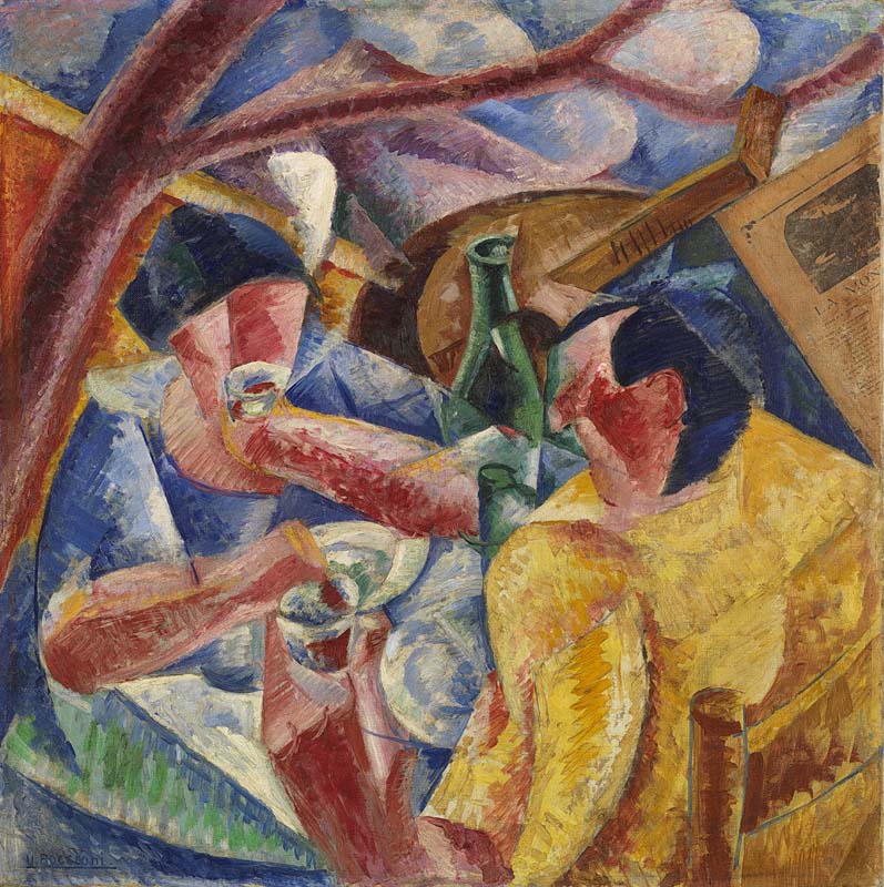 Umberto Boccioni, Sotto il pergolato a Napoli1914, olio e collage su tela, Milano, Museo del Novecento