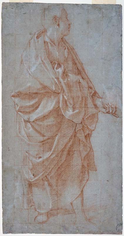 Bartolomeo Cesi, Giovane ammantato e stante volto di trequarti verso destra, 1591-1592, Bologna, Pinacoteca nazionale - Gabinetto Disegni e Stampe