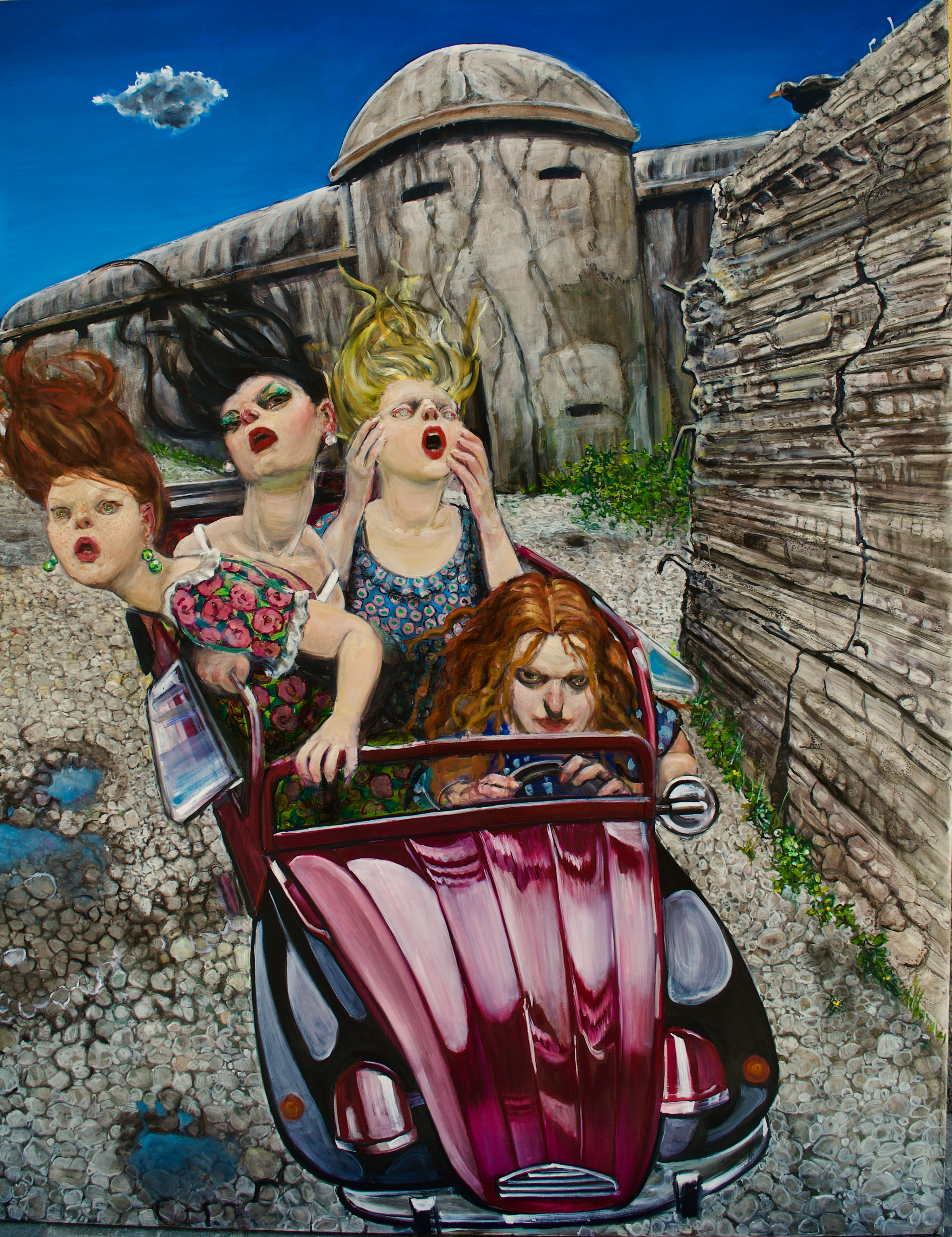 Enrico Robusti, Gitarella al fortino del Verena di quelle pazze ragazze delle sibille assieme a quella musona di Cassandra che non ne indovina mai una!, Olio su tela, 208x160 cm, 2024