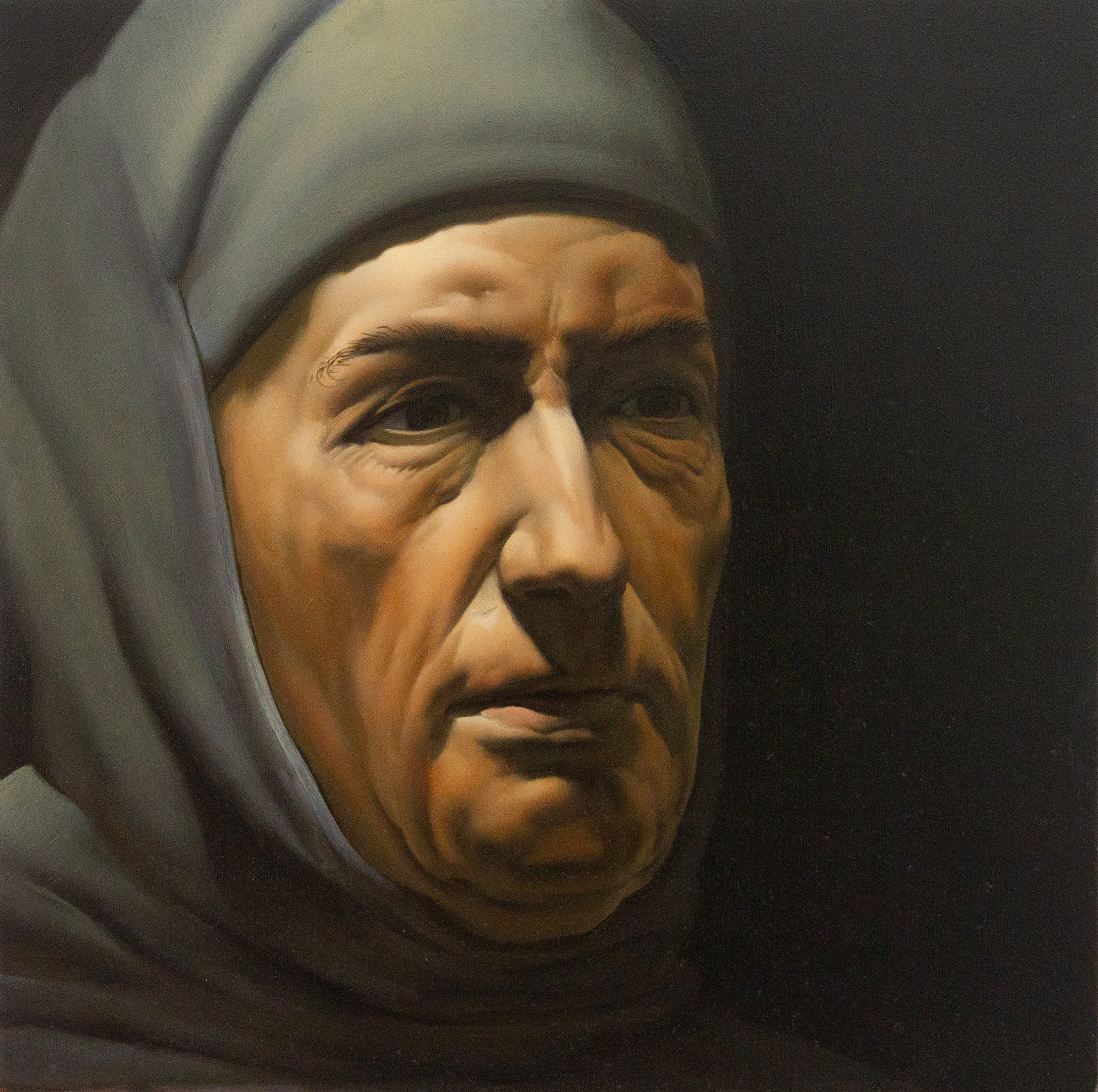 Nicola Verlato, Petrarca, Olio su tavola, 40x40 cm, 2020 