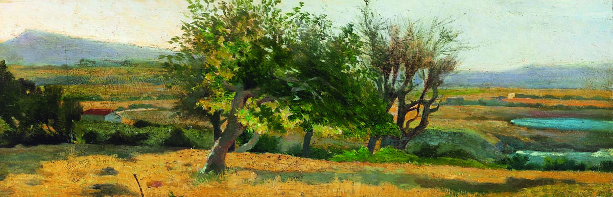 Giovanni Fattori, Paesaggio a Castiglioncello, 1867-1870
, olio su tavola, 11 × 33,5 cm, courtesy Società di Belle Arti, Viareggio