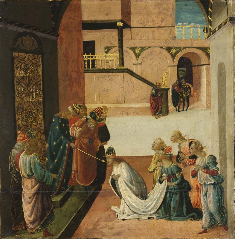 Jacopo del Sellaio (Firenze, 1442–1493), Ester davanti ad Assuero, Firenze, 1475-1480 ca., tempera su tavola. Budapest, Museum of Fine Arts