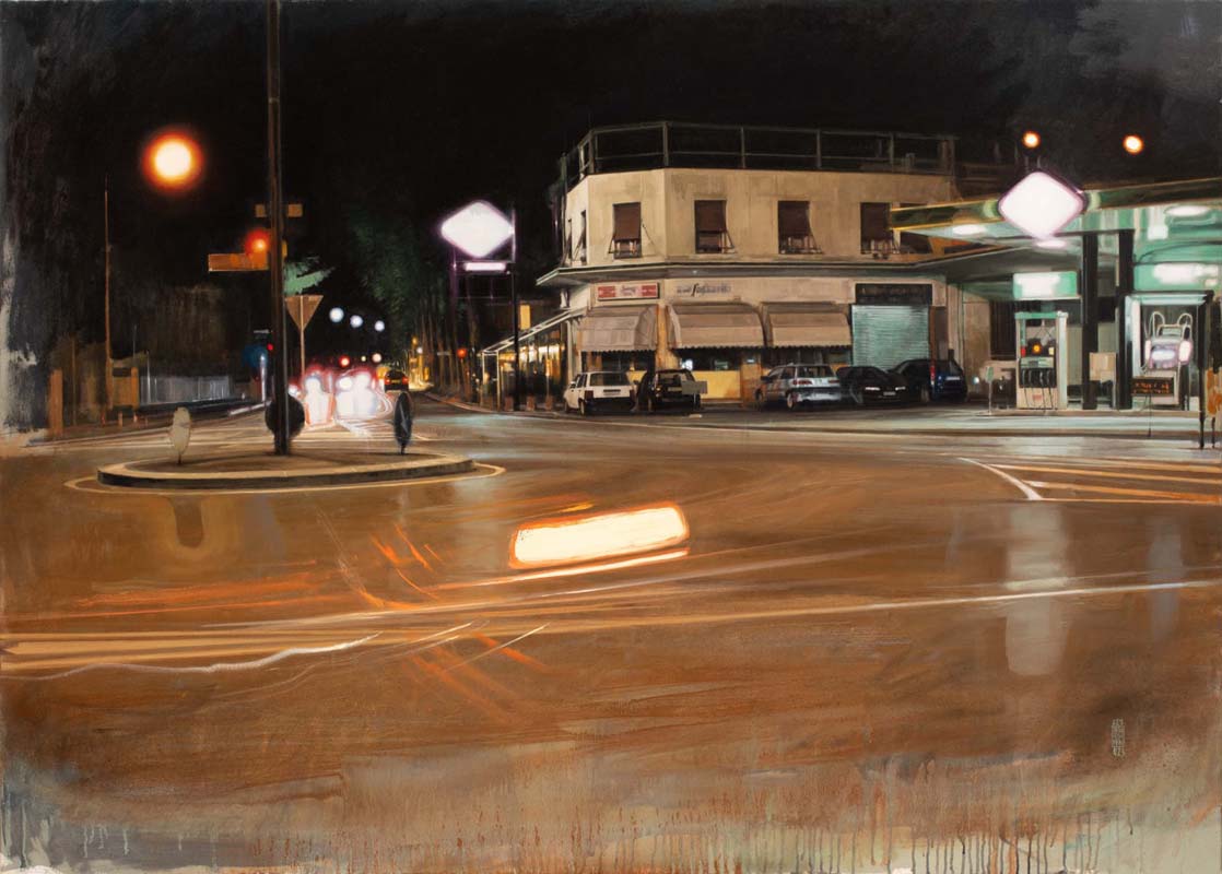 Nicola Nannini, Notte di periferia, 2022-2023, olio su tela, 100x140 cm. Courtesy artista, photo Barbara Bicego