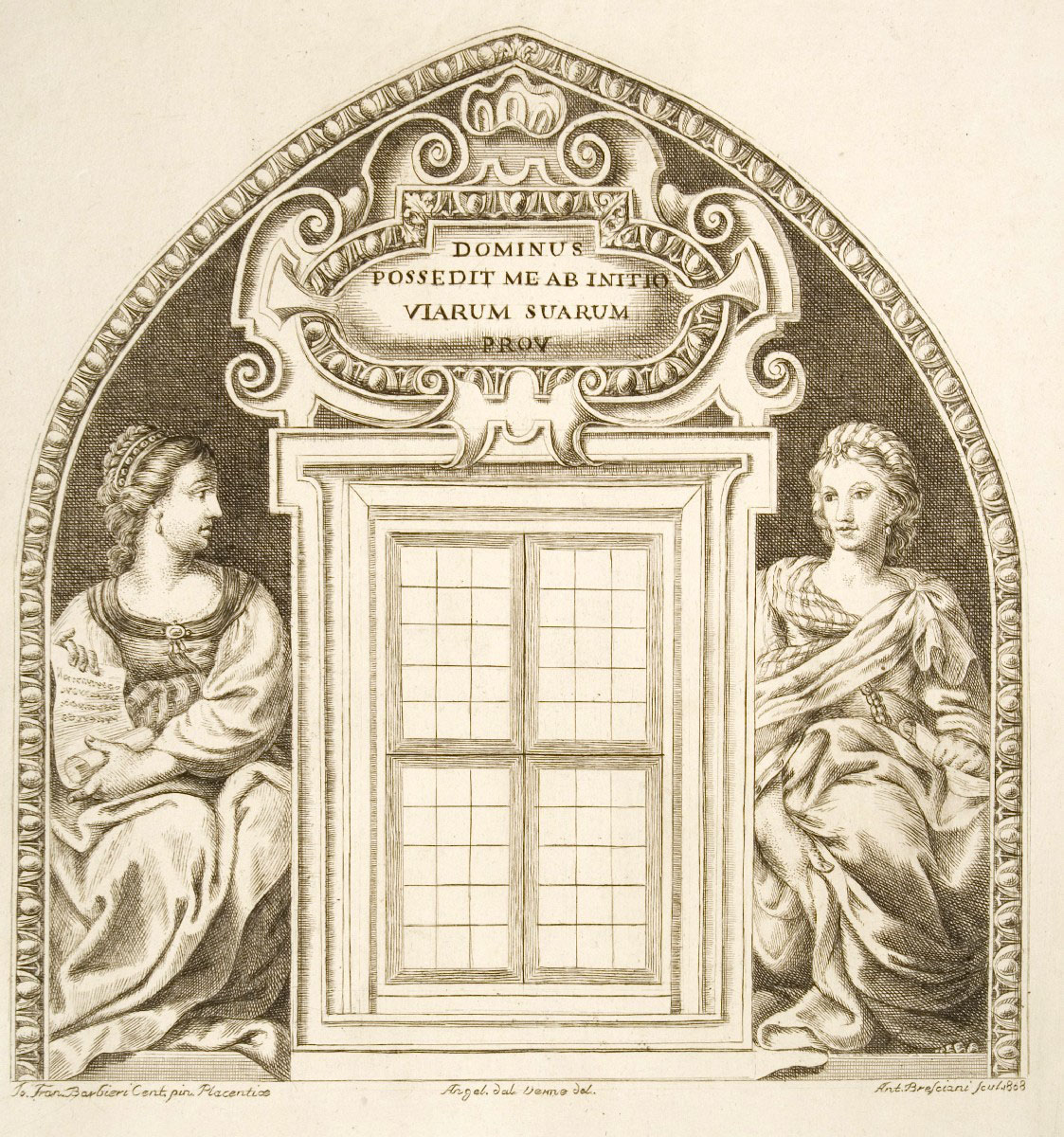 Antonio Bresciani (Piacenza 1720- Parma 1817),  Lunetta con due Sibille, 1808. cupola duomo di Piacenza affrescata dal Guercino fra maggio 1626 e 1627