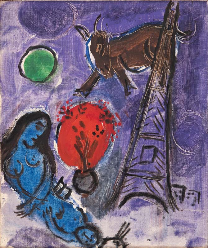 (Marc Chagall, Schizzo per "Saint Germain des prés", 1952-53, Olio su tela montata su tavola, 29,5x25 cm, Collezione privata, © Marc Chagall, by SIAE 2025)
