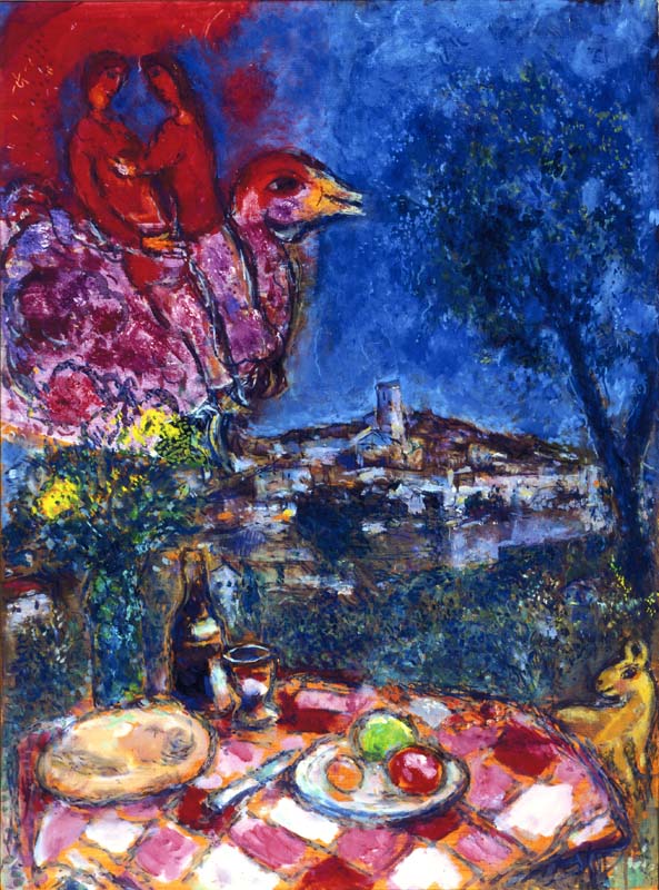 Marc Chagall, Il tavolo davanti al villaggio,1968, Olio su tela, 100x72,5 cm, Collezione privata