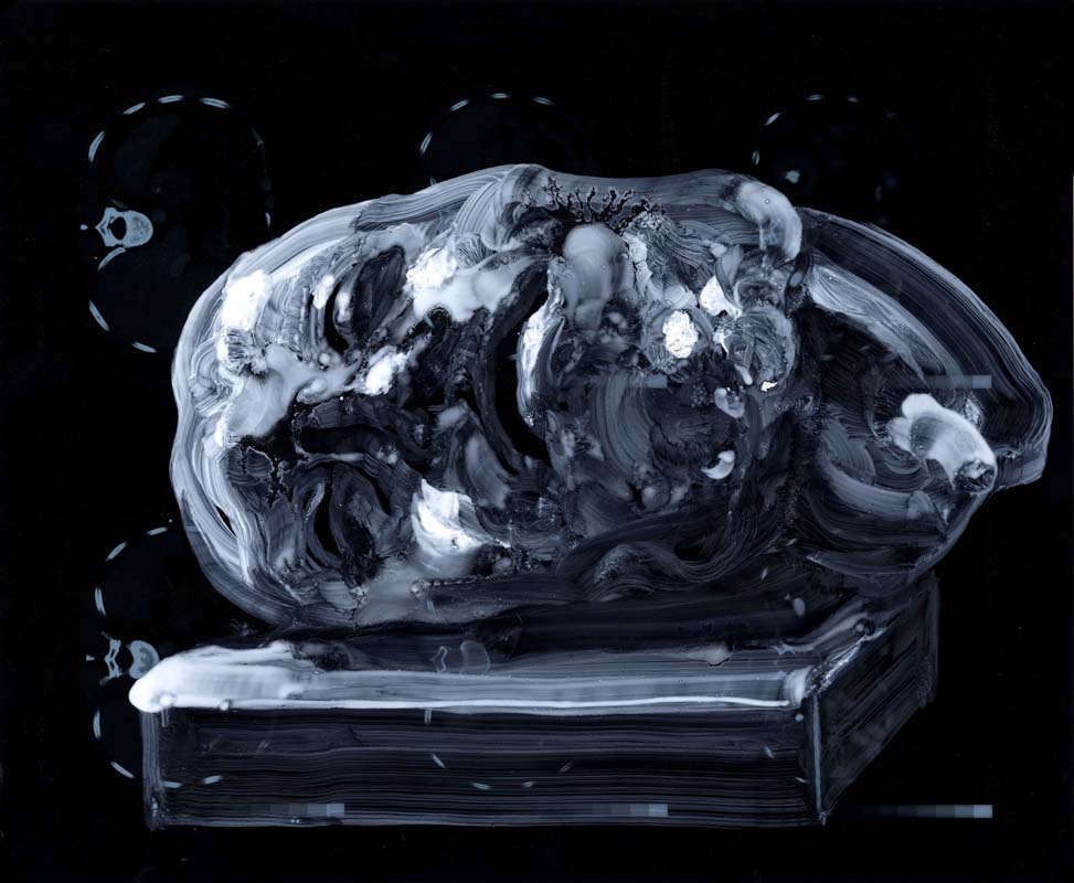 Massimo Pulini, Fante, cavallo e re, 2022, olio su radiografia, cm. 43 x 35,3