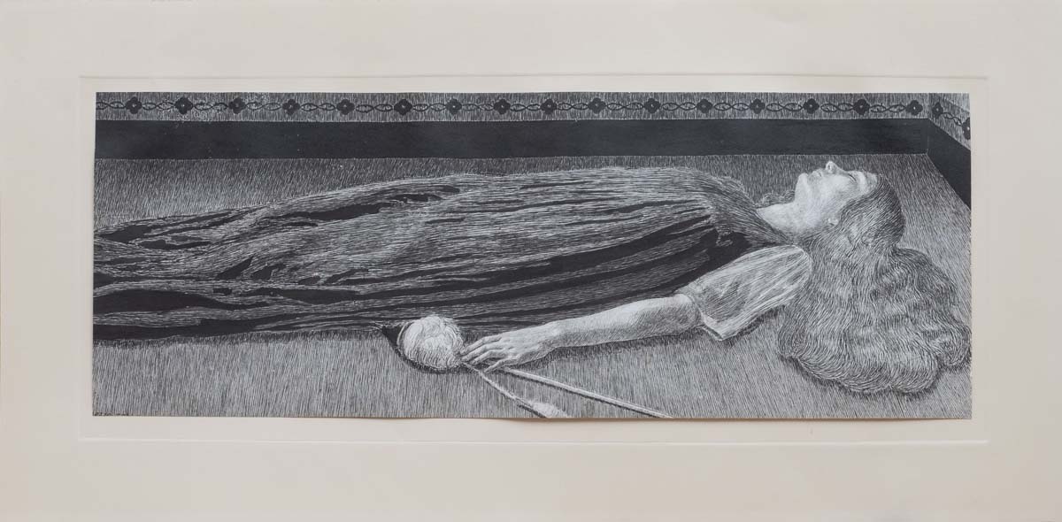 Orazio Toschi La bella dormiente,  1912, china su carta, cm 20x54