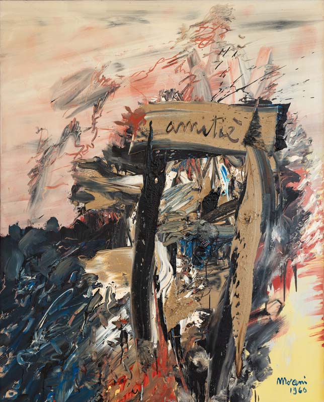 Mattia Moreni, A tutti i maldestri del mondo: amitiè, 1960, Olio su tela, cm 162 × 130, Modena, collezione privata