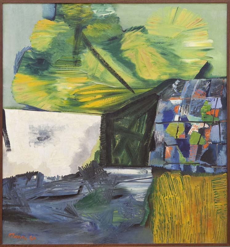 (Mattia Moreni, Il giardino delle mimose, 1954. Olio su tela, cm 120 × 112 (cm 100 x 120), MAMbo - Museo d’Arte Moderna di Bologna | Settore Musei Civici | Comune di Bologna