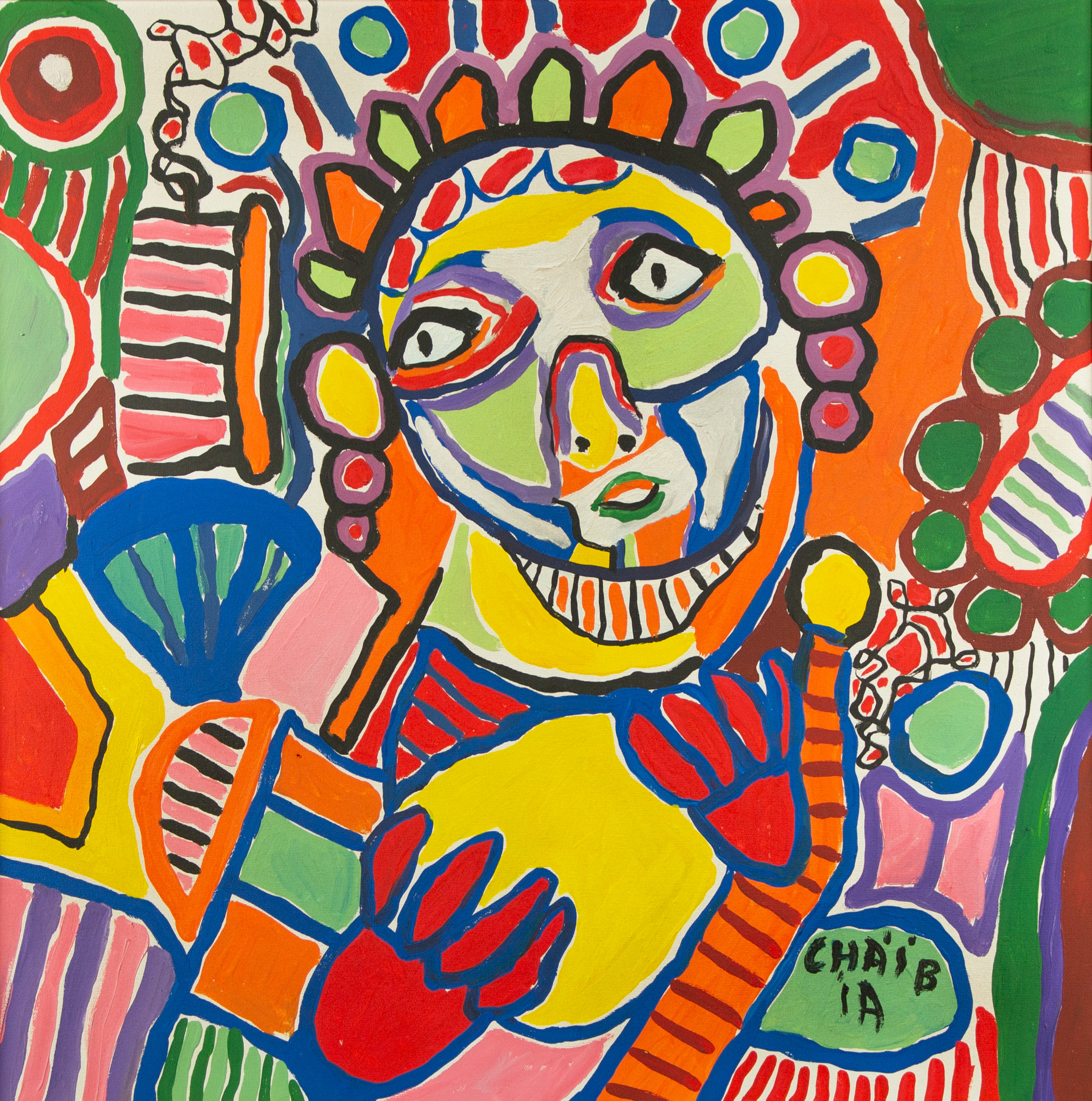 Chaïbia Talal, Senza Titolo, anni 80. Colori a olio su tela, cm 80 x 80. Collezione Giglio