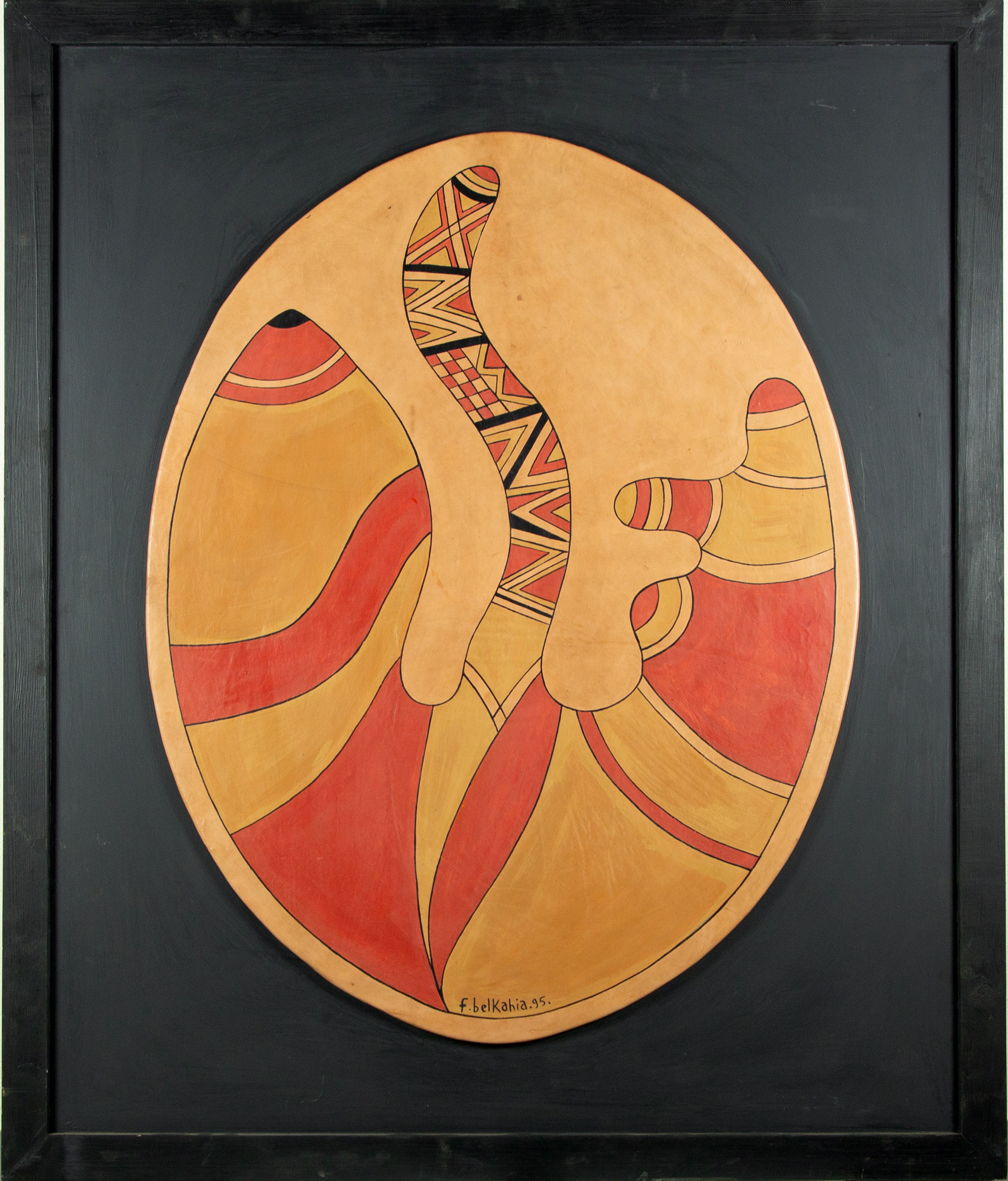 Farid Belkahia, Senza titolo (2). Tintura su pelle, montata su legno, 118 x 100 cm. Collezione Giglio