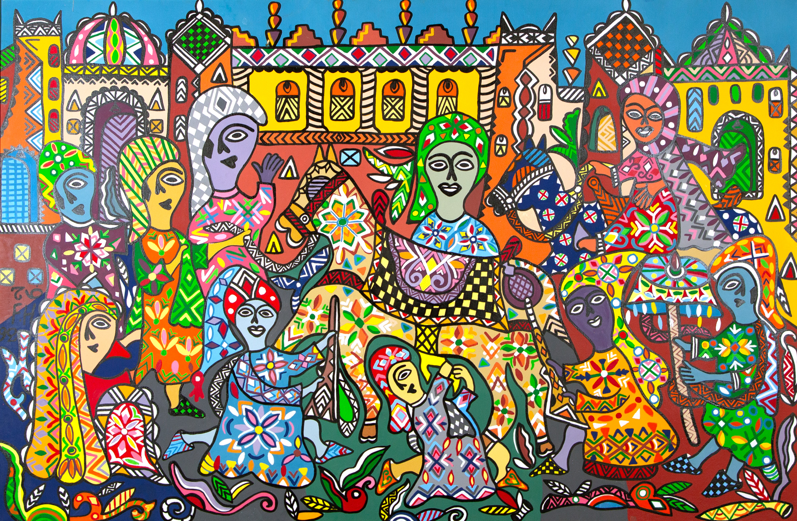 Fatima Hassan El Farouj, Senza titolo, anni 2000. Olio su tela cm 100 x 140. Collezione Giglio