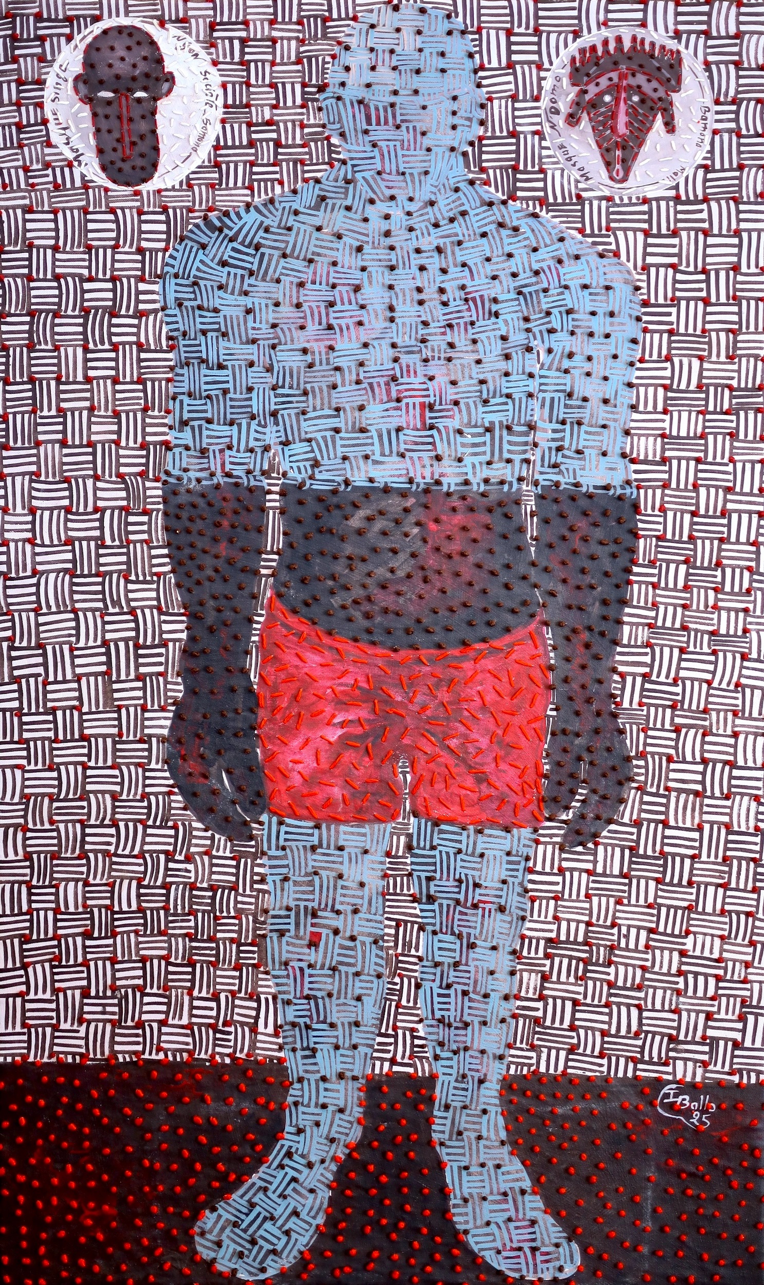 Ibrahim Ballo, Le porteur de masque, Tecnica 1mista su tela, 45 x 85. Courtesy Trium Gallery, Monza