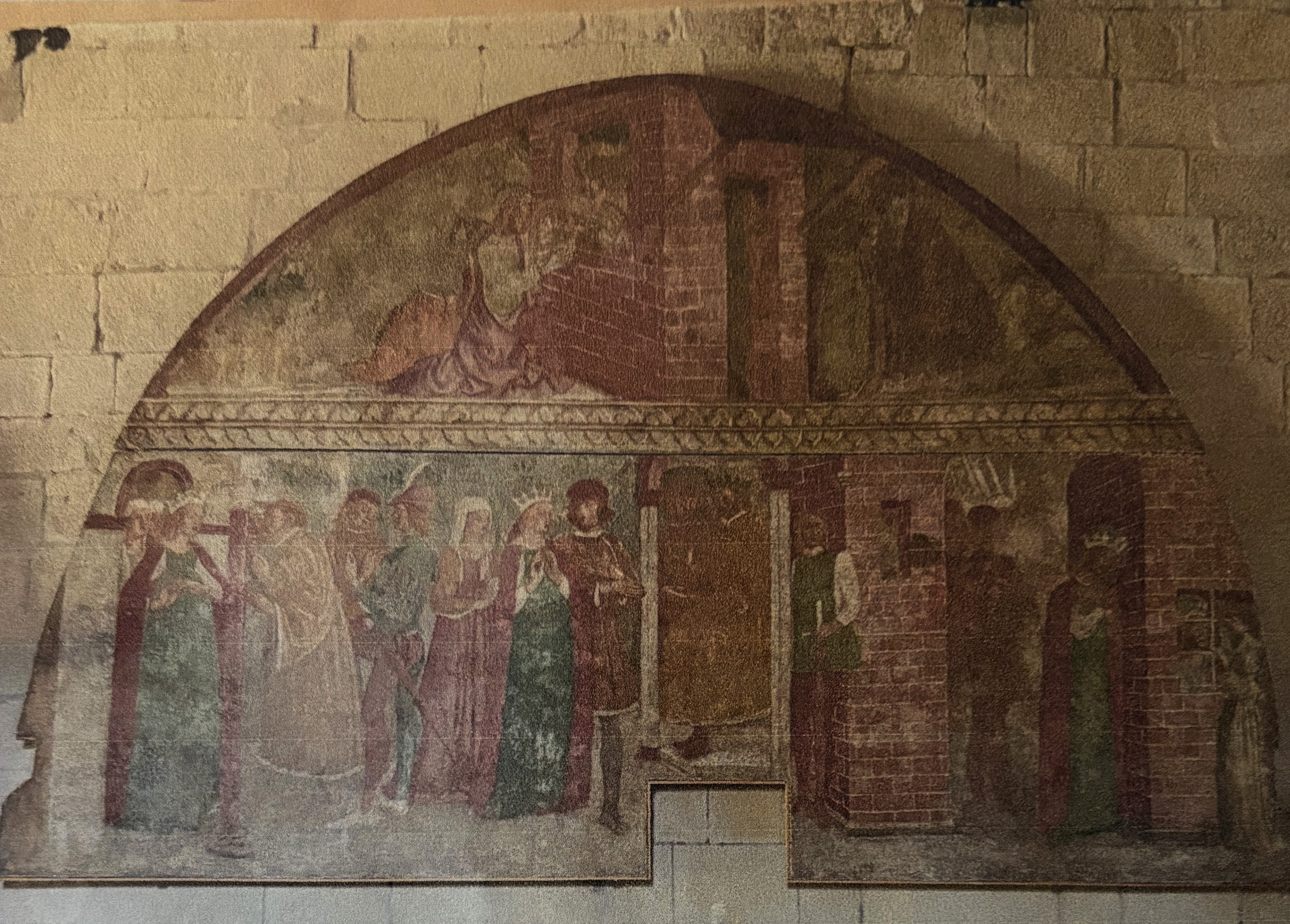 Oratorio di Santa Caterina, affresco di sinistra con scene di vita della Santa