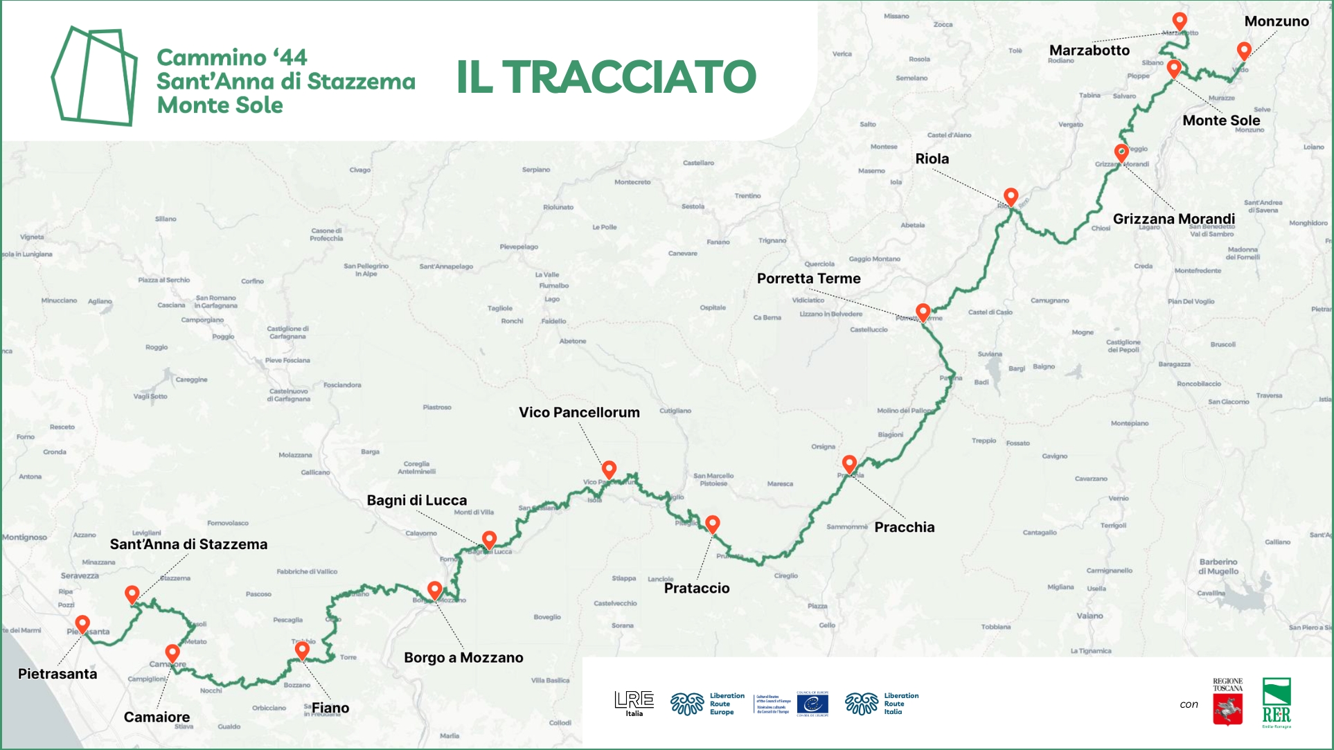 Il tracciato del “Cammino ’44: Sant’Anna di Stazzema - Monte Sole”
