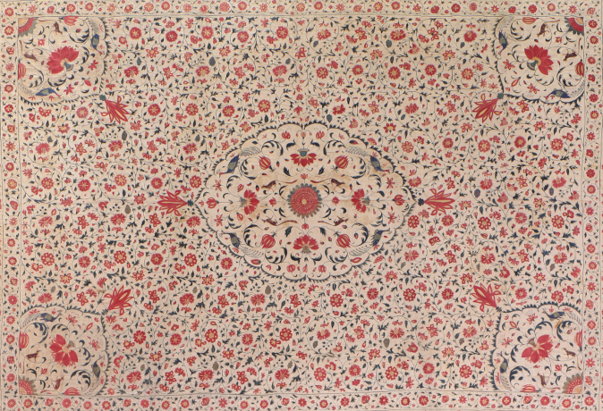 Coperta da letto del cardinale Alberoni in tela indiana, con ricami in sete policrome