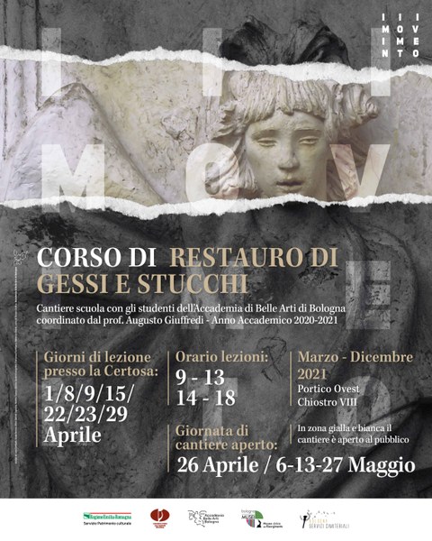 1. Pannello descrittivo esposto in Certosa sui lavori di restauro dei 2 bassorilievi in gesso_ Foto studenti Accademia