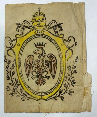 Lampione celebrativo inneggiante Leone XII, xilografia e gessetto su carta, 1823-1829