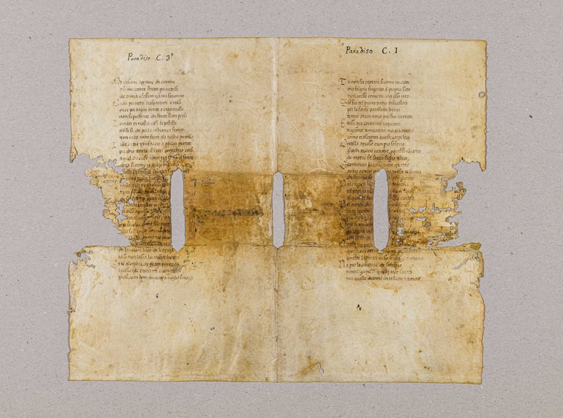 Piacenza, Biblioteca Passerini-Landi, MS. 26 (sec. XIV), frammento della Commedia. Foto di Luca Bacciocchi
