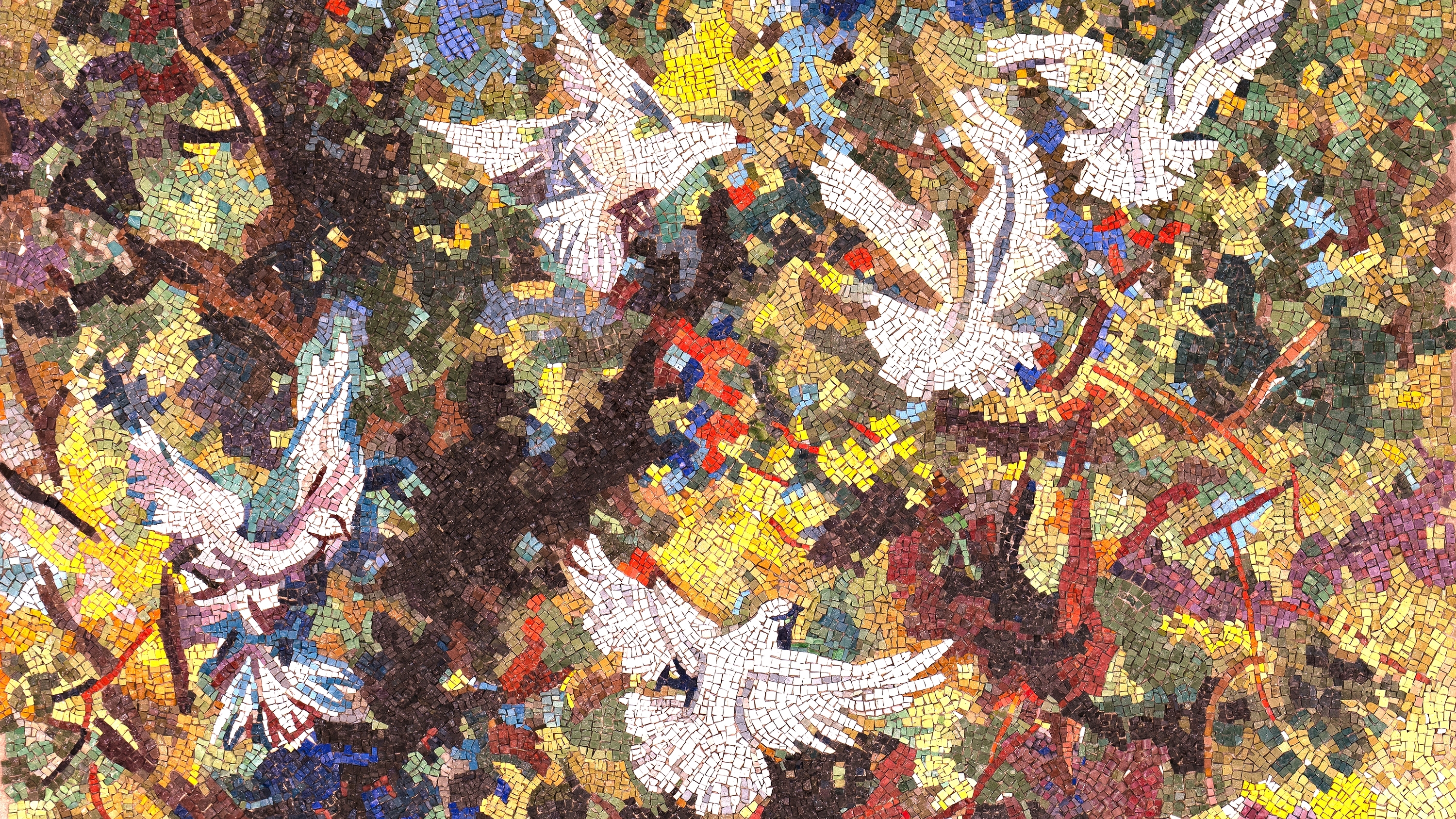 Particolare del mosaico di Renato Guttuso "Volo di colombe sull’aranceto", 1958 (Museo d'Arte della città di Ravenna)